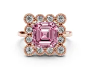 Asscher Cut Milgrain Cluster Halo Engagement Ring Setting for a Fancy Pink Lab-Grown Diamond | Plain Band | Rose Gold