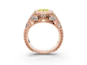 Fancy Yellow Round Cut Diamond Bezel Ring Set in Rose gold with Milgrain Accent Band