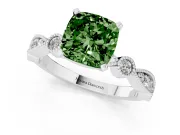 Fancy Green Cushion Cut Diamond Solitaire Engagement Ring Set in Silver with Milgrain Bezel Accent Band
