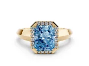 Radiant Cut Knife-Edge Halo Engagement Ring Setting for a Fancy Blue Lab-Grown Diamond | Yellow Gold