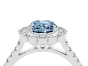 Fancy Blue Oval Cut Diamond Milgrain Floral Halo Engagement Ring Set in Silver with Pavé Band