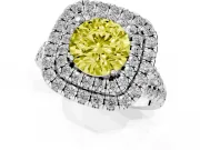 Round Halo Split Shank Engagement Ring Setting for a Fancy Yellow Lab-Grown Diamond | Pavé Strands | Sterling Silver