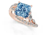 Princess Cut Bypass Engagement Ring Setting for a Fancy Blue Lab-Grown Diamond | Rose Gold