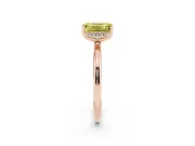 Fancy Yellow Emerald Cut Diamond Solitaire Engagement Ring Set in Rose gold with Prong Setting and Polished Band
