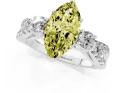 Fancy Yellow Marquise Cut Diamond Three-Stone Ring Set in Silver with Pavé Split Shank and Prong Setting