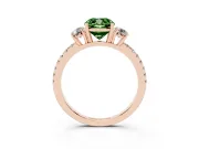 Cushion Cut Three Stone Engagement Ring Setting for a Fancy Green Lab-Grown Diamond | Pave Shoulders | Rose Gold