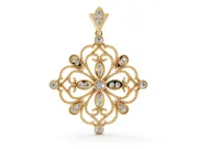 Round Lab-Grown Diamond Vintage Floral Scrollwork Pendant Necklace | Milgrain Edges | Yellow Gold