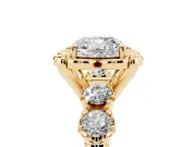 Cushion Cut Floral Engagement Ring Setting | Petal Frame and Side Stones | Yellow Gold
