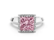 Fancy Pink Princess Cut Diamond Halo Ring Set in Silver with Cathedral Band and Prong Setting