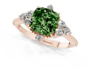 Cushion Cut Cluster Engagement Ring Setting for a Fancy Green Lab-Grown Diamond | Rose Gold