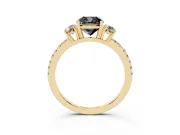 Cushion Cut Three Stone Engagement Ring Setting for a Black Center | Pavé Shoulders | Yellow Gold