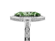 Fancy Green Marquise Cut Diamond Halo Pavé Split Shank Ring Set in White gold with Prong Setting