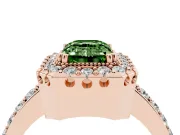 Emerald Cut Milgrain Halo Engagement Ring Setting for a Fancy Green Lab-Grown Diamond | Pavé Shoulders | Rose Gold
