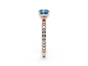 Fancy Blue Cushion Cut Diamond Pavé Band Solitaire Set in Rose gold with Prong Setting