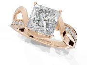Princess Cut Bypass Solitaire Engagement Ring Setting | Pavé and Plain Strands | Rose Gold