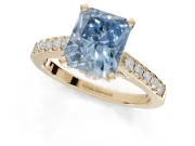 Radiant Cut Pavé Solitaire Engagement Ring Setting for a Fancy Blue Lab-Grown Diamond | Crossover Gallery | Yellow Gold