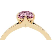 Fancy Pink Emerald Cut Diamond Solitaire Ring Set in Yellow gold with Polished Tapered Band and Prong Setting