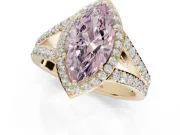 Marquise Halo Pavé Engagement Ring Setting for a Fancy Pink Lab-Grown Diamond | Narrow Split Shank | Yellow Gold