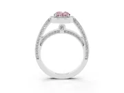 Fancy Pink Oval Cut Diamond Halo Pavé Split Shank Ring Set in Silver with Prong Setting
