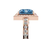 Fancy Blue Princess Cut Diamond Halo Pavé Split Shank Ring Set in Rose gold with Prong Setting