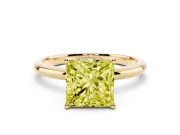 Fancy Yellow Princess Cut Diamond Solitaire Engagement Ring Set in Yellow gold with Prong Setting and Polished Band