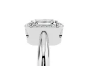 Emerald Cut Diamond Halo Engagement Ring Set in Silver with Plain Split Shank and Prong Setting