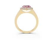 Heart-Shaped Pave Halo Engagement Ring Setting for a Fancy Pink Lab-Grown Diamond | Slim Plain Band | Yellow Gold