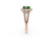 Fancy Green Radiant Cut Diamond Halo Split Shank Engagement Ring Set in Rose gold with Prong-Held Center Stone