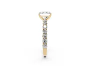 Radiant Cut Shared Prong Engagement Ring Setting | Two-Row Band | Yellow Gold