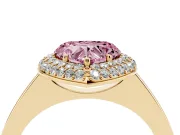 Heart-Shaped Pave Halo Engagement Ring Setting for a Fancy Pink Lab-Grown Diamond | Slim Plain Band | Yellow Gold