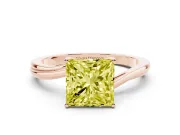 Fancy Yellow Princess Cut Diamond Solitaire Twist Band Ring Set in Rose gold with Prong Setting