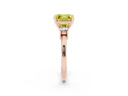 Fancy Yellow Three-Stone Asscher Cut Diamond Ring Set in Rose gold with Prong Setting and Plain Band