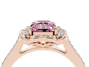 Emerald Cut Halo Engagement Ring Setting for a Fancy Pink Lab-Grown Diamond | Petal Tips | Rose Gold