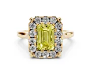 Emerald Cut Claw Corner Halo Engagement Ring Setting for a Fancy Yellow Lab-Grown Diamond | Plain Band | Yellow Gold