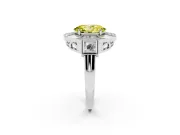 Fancy Yellow Oval Cut Diamond Milgrain Halo Ring Set in White gold with Split Shank