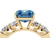 Asscher Cut Five Stone Engagement Ring Setting for a Fancy Blue Lab-Grown Diamond | Prong Set Side Stones | Yellow Gold