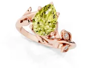 Fancy Yellow Pear Cut Diamond Solitaire Twist Engagement Ring Set in Rose gold with Pavé Leaf Accents