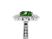 Fancy Green Cushion Cut Diamond Halo Milgrain Pavé Ring Set in Silver with Prong Setting