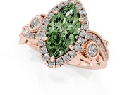 Marquise Vintage Halo Engagement Ring Setting for a Fancy Green Lab-Grown Diamond | Bezel Shoulder Accents | Rose Gold