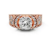 Cushion Cut Vintage Milgrain Pave Engagement Ring Setting | Crescent Side Rows | Rose Gold