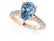 Pear-Shaped Hidden Halo Pave Engagement Ring Setting for a Fancy Blue Lab-Grown Diamond | Claw Prongs | Rose Gold