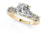 Cushion Cut Five Stone Engagement Ring Setting | Prong Set Side Stones | Yellow Gold