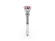 Round Three-Stone Engagement Ring Setting for a Fancy Pink Lab-Grown Diamond | Sterling Silver