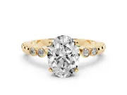 Oval Beaded Solitaire Engagement Ring Setting | Bezel Accents | Yellow Gold