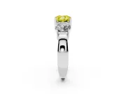 Cushion Cut Three Stone Engagement Ring Setting for a Fancy Yellow Lab-Grown Diamond | Wide Plain Band | Platinum