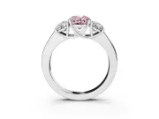 Fancy Pink Three-Stone Oval Cut Diamond Ring Set in White gold with Matching Prong Settings and Plain Band