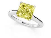 Fancy Yellow Princess Cut Diamond Solitaire Ring Set in White gold with Cathedral Band and Prong Setting