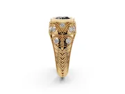 Round Vintage Bezel Engagement Ring Setting for a Black Center | Milgrain Band | Yellow Gold