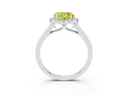 Fancy Yellow Heart Cut Halo Round Diamond Solitaire Ring Set in Platinum with Pavé Band and Prong Setting