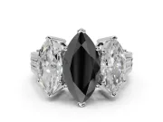 Fancy Black Marquise Lab-Grown Diamond Three-Stone Ring Set in Sterling Silver with Textured Band